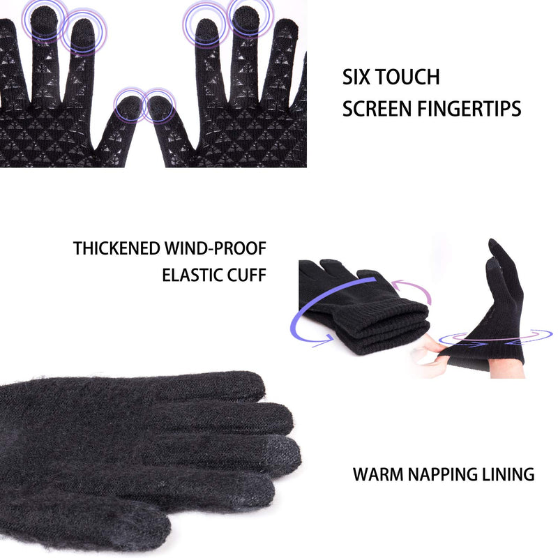 [Australia] - TRENDOUX Winter Gloves for Men and Women - Upgraded Touch Screen Anti-Slip Silicone Gel - Elastic Cuff - Thermal Soft Wool Lining - Knit Stretchy Material Black Medium 