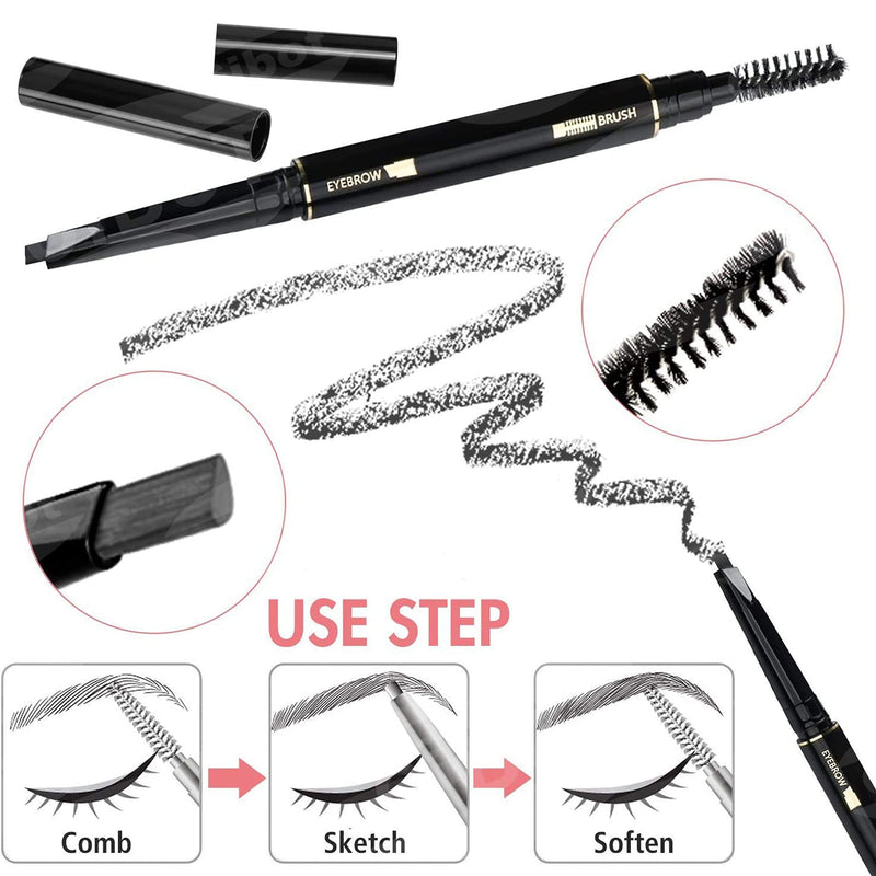 [Australia] - Gibot Eyebrow Set, 5pcs Stainless Steel Eyebrow Grooming Kit with Tweezers, Scissors, Eyebrow Brush Comb, Eyebrow Pencil, Razor and Travel Case for Women and Men, Black 