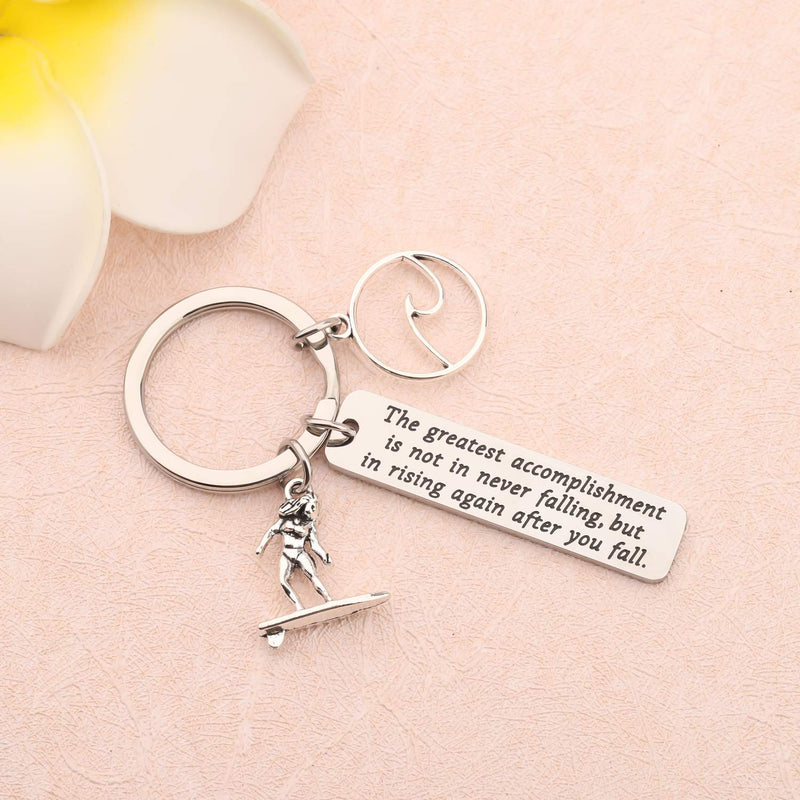 [Australia] - FUSTMW Surfer Gifts Surfing Keychain Inspirational Surfing Lover Gift Ocean Waves Charm Sport Pendant Surfer Girl Gift for Best Friends silver 