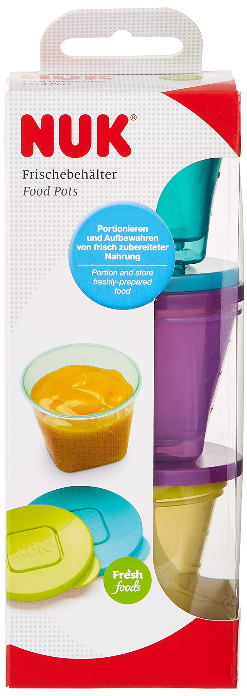 [Australia] - NUK Fresh Foods Food Pots | Stackable Baby Food Storage Containers with Lids | Microwave, Freezer & Dishwasher Safe | BPA-Free | 3 Count blue-yellow-purple-new 
