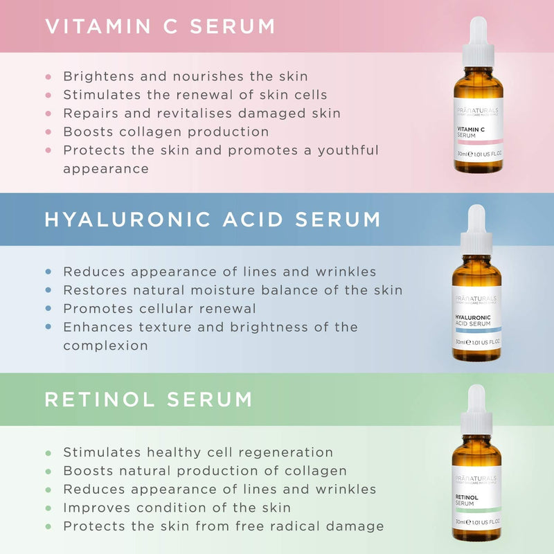 [Australia] - PraNaturals Skin Perfector Face Serum Kit 3x30ml ‚Äì Hyaluronic Acid, Retinol & Vitamin C ‚Äì Skin Care Anti Ageing Lotion, Reduces fine lines and wrinkles, Enriched with natural oils and vitamins 