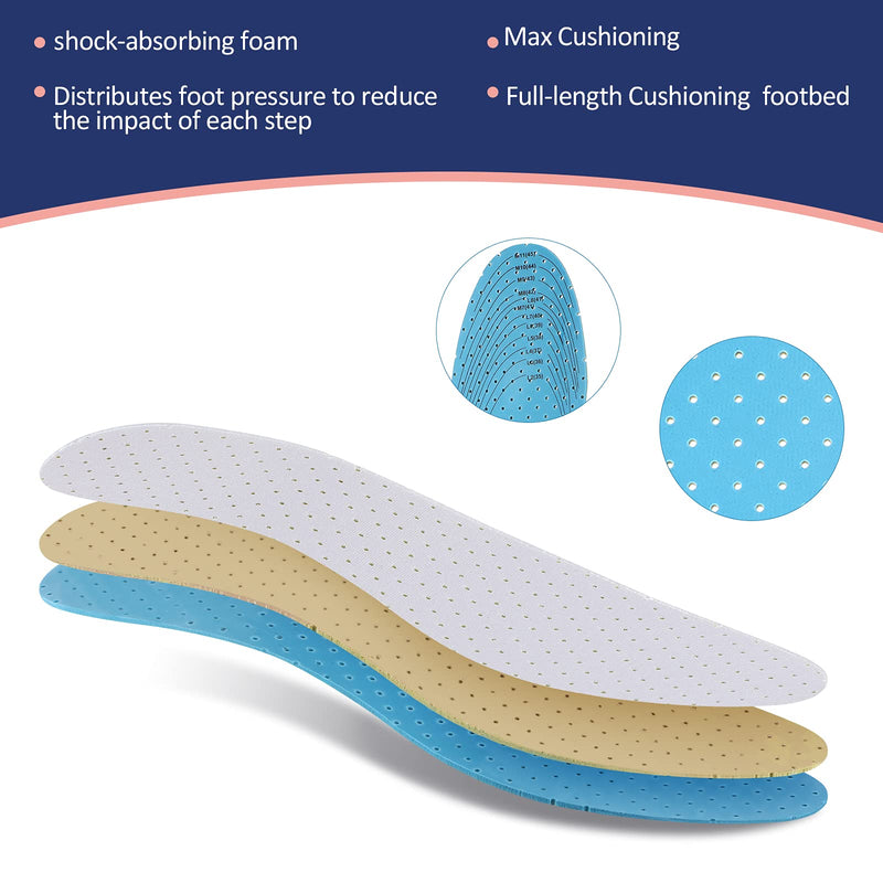 [Australia] - 6 Pairs Shoe Insoles Women Thin Breathable Shoe Pads Inserts Ultra Soft Cushioning Walking Comfort Double Layer Latex Foam Insoles with Holes Fit in Any Shoe Unisex, Men 7-11 Woman 2-8 (Simple Colors) Simple Colors 