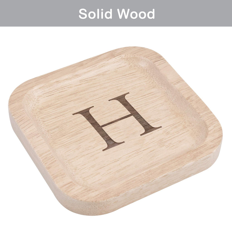 [Australia] - Solid Wood Personalized Initial Letter Jewelry Display Tray Decorative Trinket Dish Gifts For Rings Earrings Necklaces Bracelet Watch Holder (6"x6" Sq Natural "H") ุ6"x6" Sq Natural "H" 