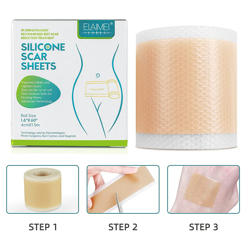 [Australia] - Silicone Scar Sheets(1.6''×60'', 1.5M), Professional Scar Removal Sheets, Scar Strips, Medical Grade Scar Removal Tape for Burn, Keloid, C Section, Post Surgery, Acne, Scar Treatment 150cm 