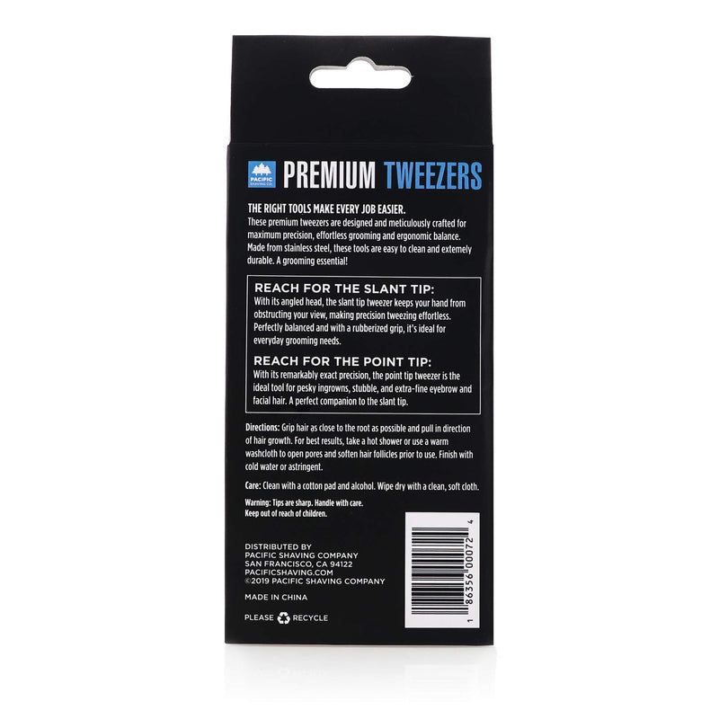 [Australia] - Pacific Shaving Company Premium Tweezers Set - A Shaving/Grooming Must-Have (1x Essential Slant Tip, 1x Precision Point Tip) 1 ea 