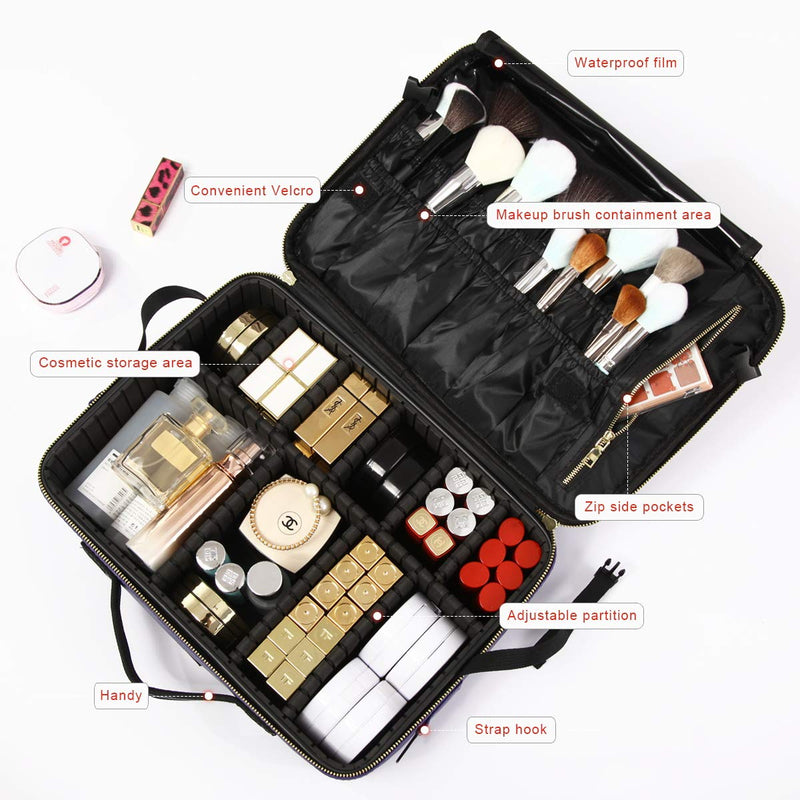 [Australia] - Travel Makeup Bag Large Cosmetic Organizer Waterproof Portable Case for Women Girls (Black) Black 