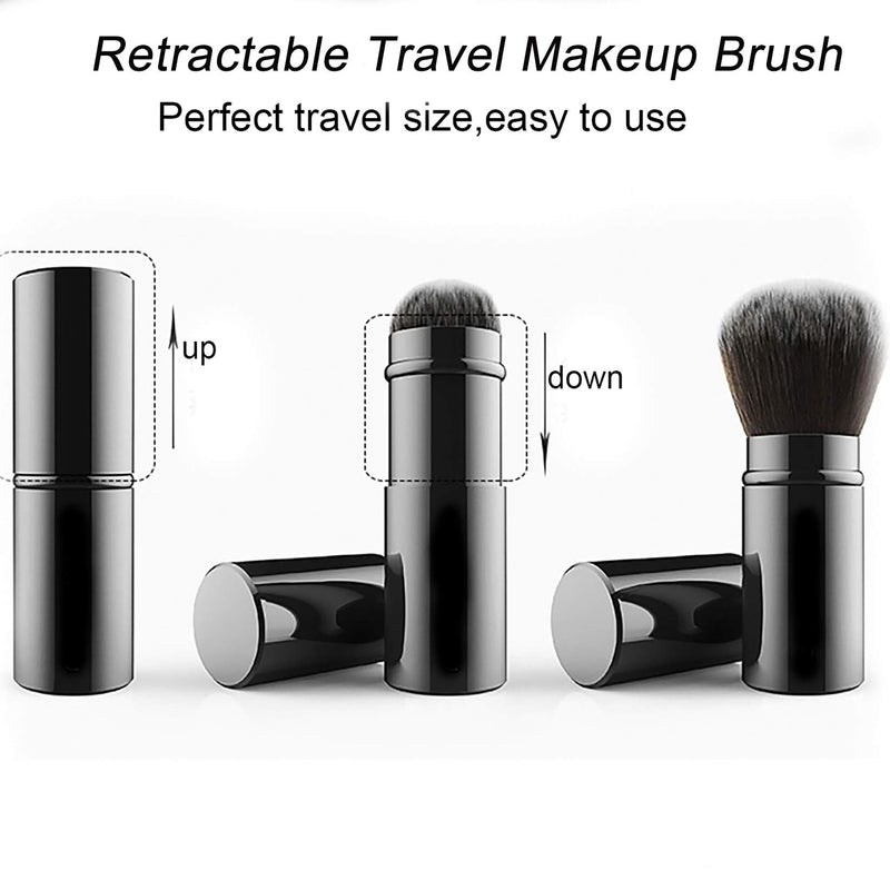 [Australia] - Falliny Retractable Kabuki Makeup Brush, Travel Face Blush Brush, Portable Powder Brush with Cover for Blush, Bronzer, Buffing, Flawless Powder Cosmetics Black 