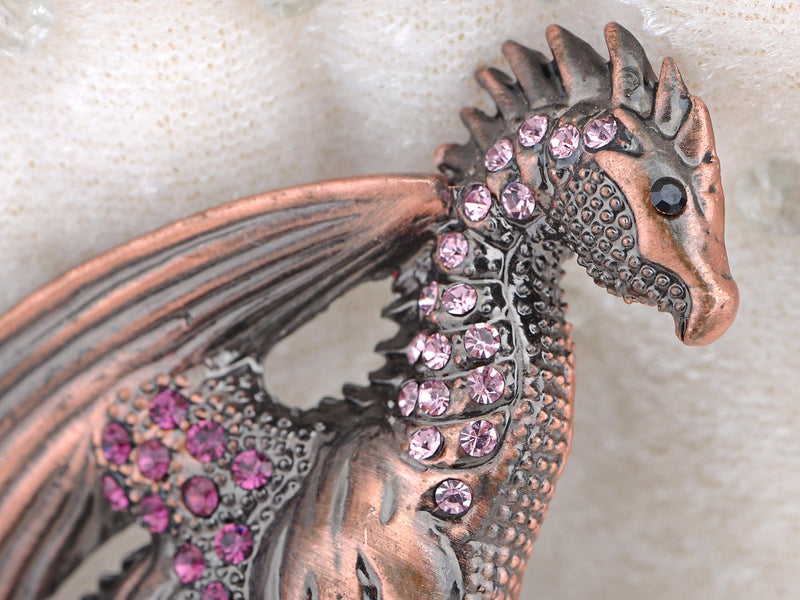 [Australia] - Alilang Antique Rust Gunmetal Fantasy Renaissance Medieval Dragon Pink Crystal Rhinestone Brooch Pin 