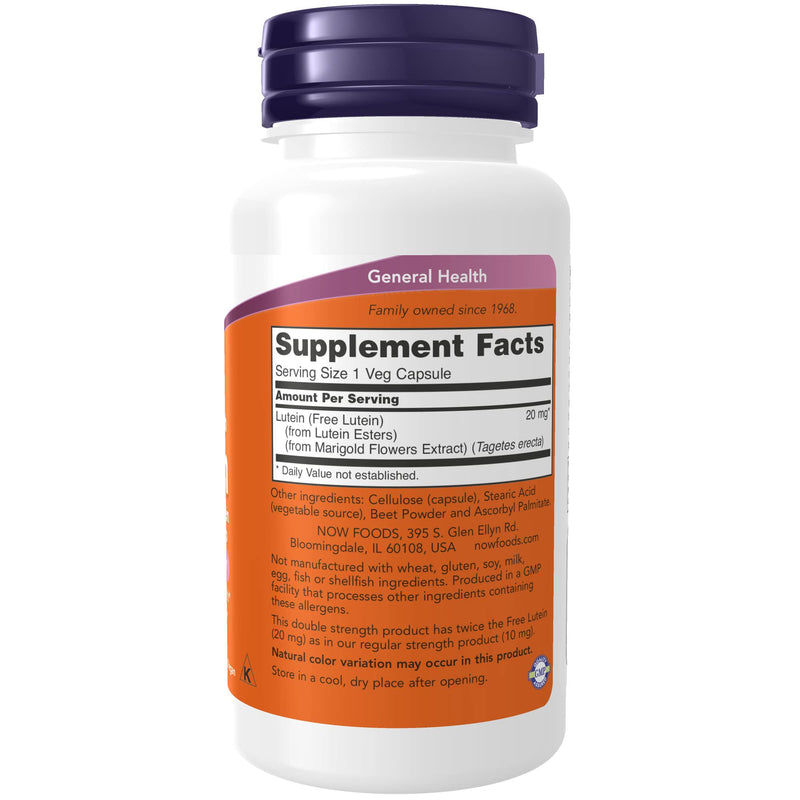 [Australia] - NOW Supplements, Lutein 20 mg with 20 mg of Free Lutein from Lutein Esters, 90 Veg Capsules 