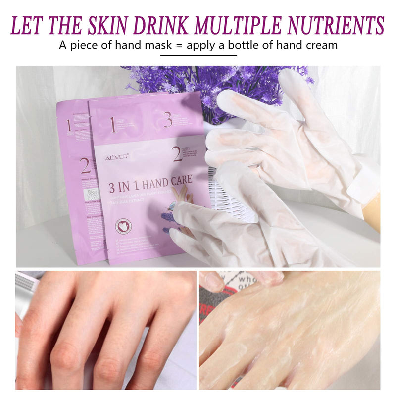 [Australia] - 3 Pairs Lavender 3 In 1 Hands Moisturizing Gloves, Hand Care Mask, Repair Rough Remove Dead Skin, for Dry, Aging, Cracked Hands 