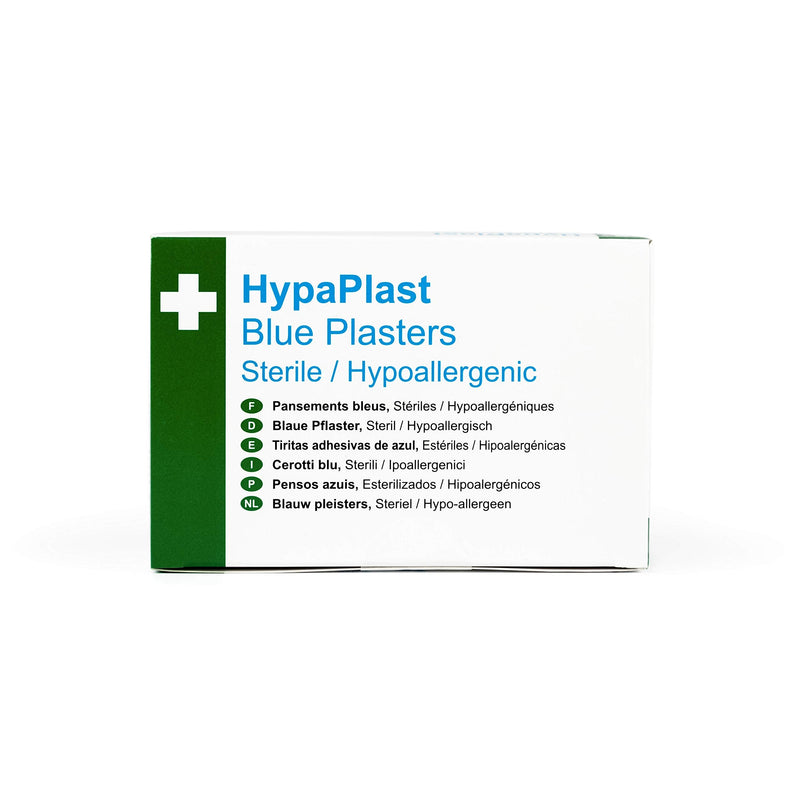 [Australia] - Safety First Aid Group HypaPlast Blue Catering Plasters, Assorted (Pack of 100) Sterile Hypoallergenic Assorted (Pack of 100) Blue Visually Detectable 