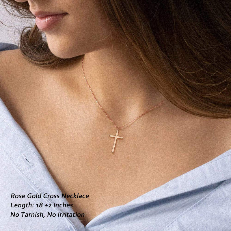 [Australia] - M MOOHAM Cross Necklace for Women, Dainty Gold Plated Cross Pendant Necklace Sideways Cross Choker Layered Cross Necklace for Women Girls "Cross Necklace Rose Gold" 