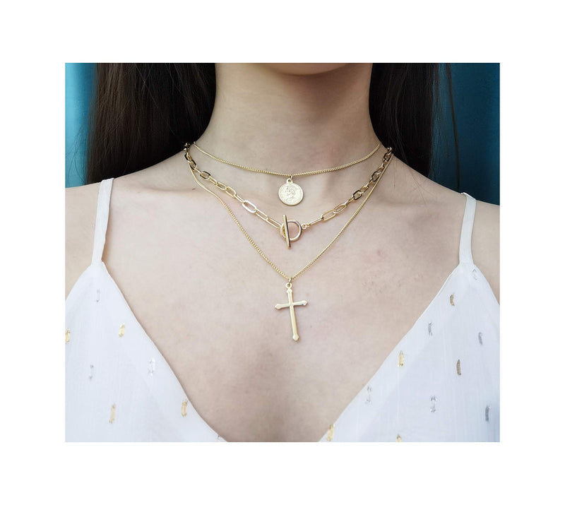 [Australia] - 14K Gold Plated Dainty Paperclip Link Chain Necklace for Women Girls Long Chain Statement Choker 16.0 Inches OT Button 