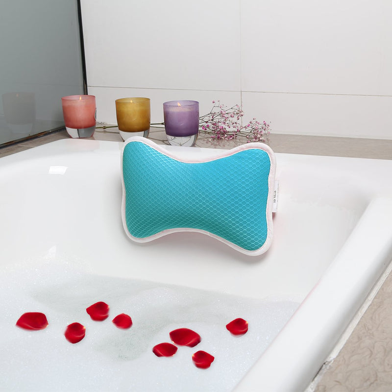 [Australia] - Bath Rest Non-Slip Bath Pillow with Suction Cups, Supports Neck and Shoulders for Home Spa, Bathtub, Hot Tub, Anti Bacterial, 3D Mesh Fabric Extra Durable Comfortable Pillow, Blue 