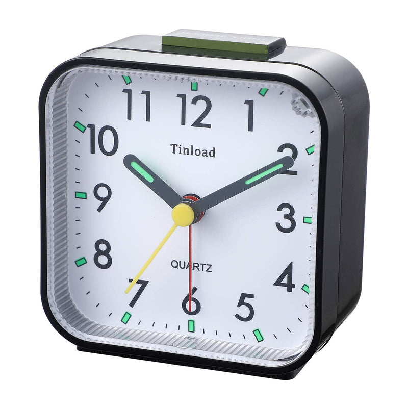 [Australia] - Tinload Small Battery Operated Analog Alarm Clock Silent Non Ticking, Ascending Beep Sounds, Snooze,Light Functions, Easy Set(Black) Black 