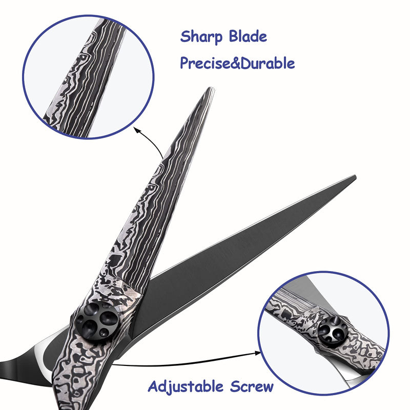 [Australia] - Hairdressing Scissors 6 Inch Hair Scissors Professional Barber Scissors Japanese Stainless Steel Haircutting Shears for Men Women and Kids with Printed Damascus Striping - Black Cutting Scissor 