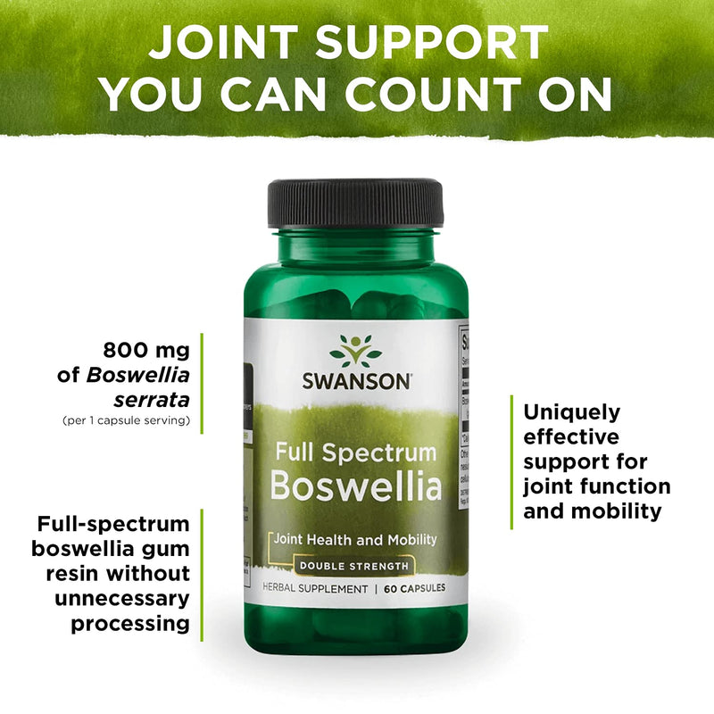 [Australia] - Swanson Double Strength Boswellia - Herbal Supplement Promoting Joint Support - Ayurvedic Herb for Joint Flexibility & Mobility Support - Made w/Boswellia Serrata Resin - (60 Capsules, 800mg Each) 1 