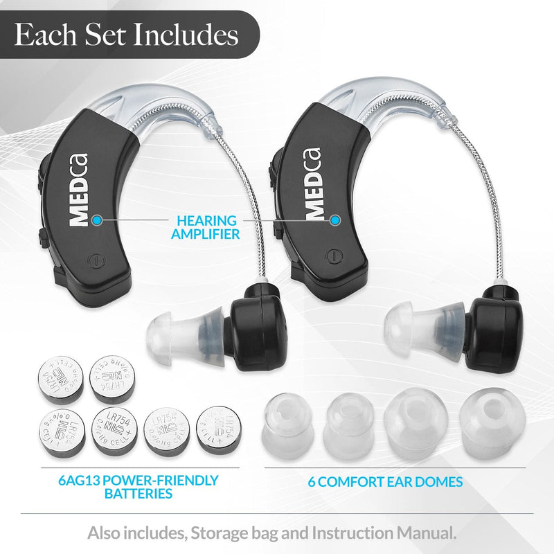 [Australia] - Behind the Ear Sound Amplifier - BTE Hearing Ear Amplification Device and Digital Sound Enhancer PSAD for the Hard of Hearing, Noise Reducing Feature, Black, By MEDca 