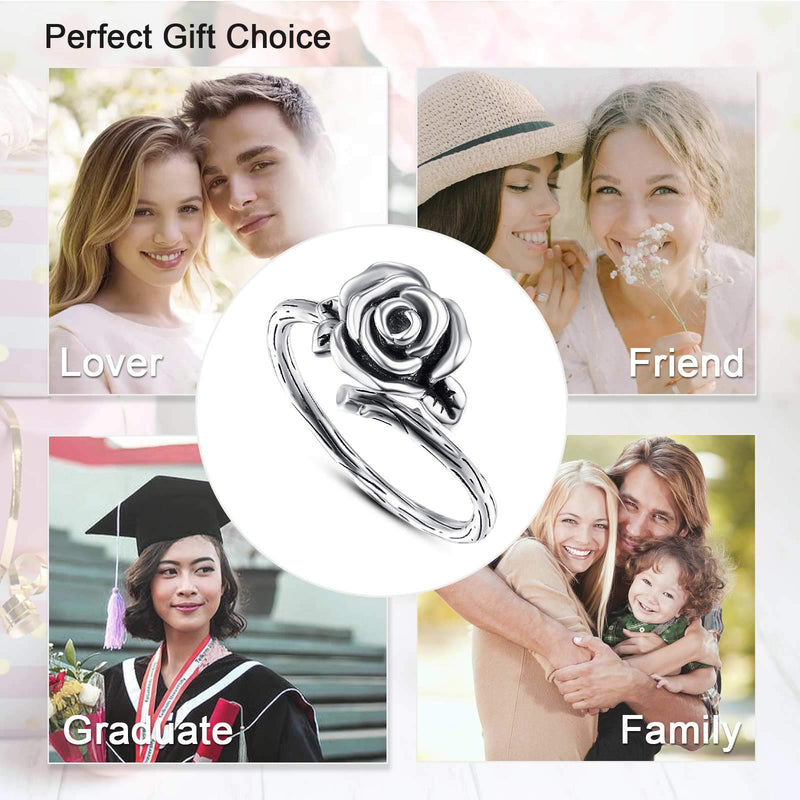 [Australia] - Cuoka Rose Cremation Urn Rings, 925 Sterling Silver Wrap Adjustable Open Rings That Hold Ashes, Keepsake Rings Jewelry Rose Jewelry for Women with Gift Box 8 