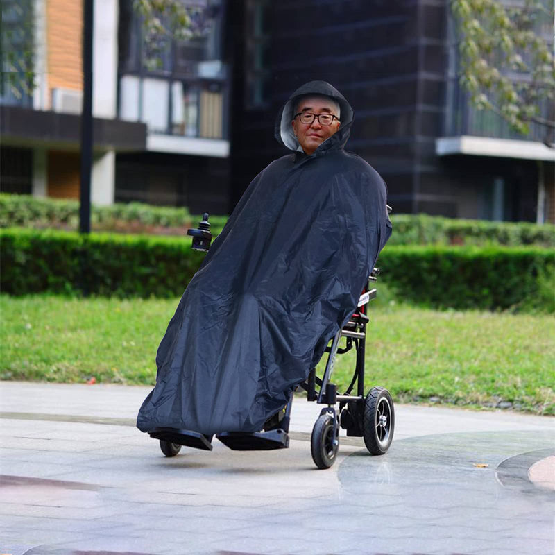 [Australia] - Anyoo Waterproof Wheelchair Poncho Cover Lightweight Rain Poncho Cape Shield with Elastics Provide Dry Protection for Wheelchairs dark blue 