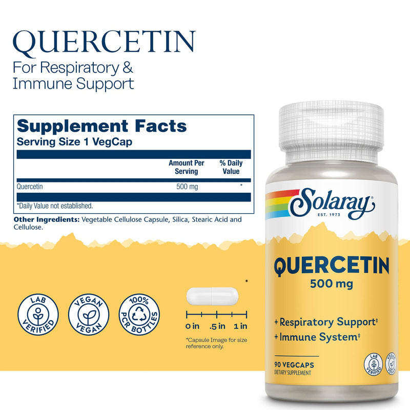 [Australia] - Solaray Quercetin 500 mg, Supports Sinus, Respiratory, Immune Function & Normal, Healthy Uric Acid Levels, 90 VegCaps 90 Count (Pack of 1) 