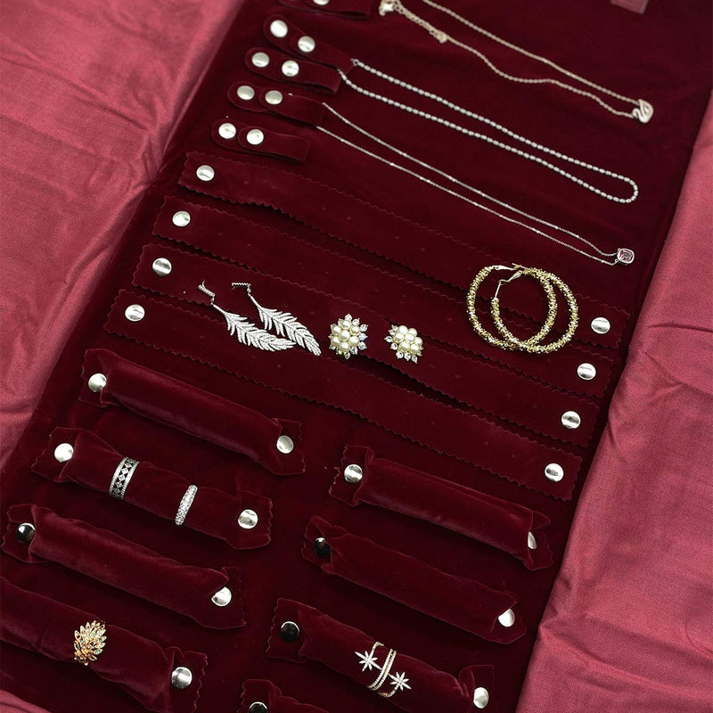 [Australia] - UnionPlus Velet Travel Jewelry Case Roll Bag Organizer for Necklace Bracelet Earrings Ring, Burgundy (Large Burgundy) Large Burgundy 