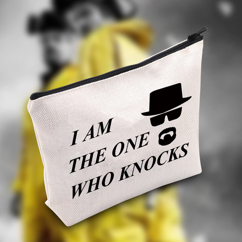 [Australia] - LEVLO Funny Breaking Bad Cosmetic Make Up Bag Breaking Bad Fans Inspired Gift I Am The One Who Knocks Makeup Zipper Pouch Bag For Women Girls, Who Knocks, L, 