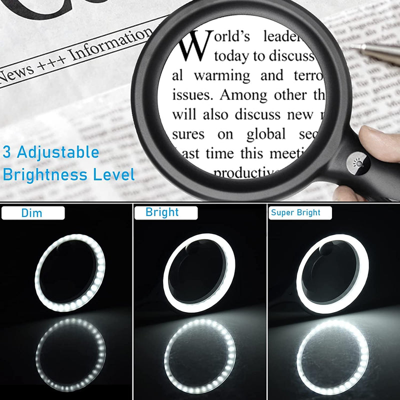 [Australia] - Magnifying Glass with Light - 30X Handheld Large Magnifying Glass 33 LED Illuminated Lighted Magnifier for Seniors Reading, Macular Degeneration, Inspection, Soldering, Coins, Exploring 