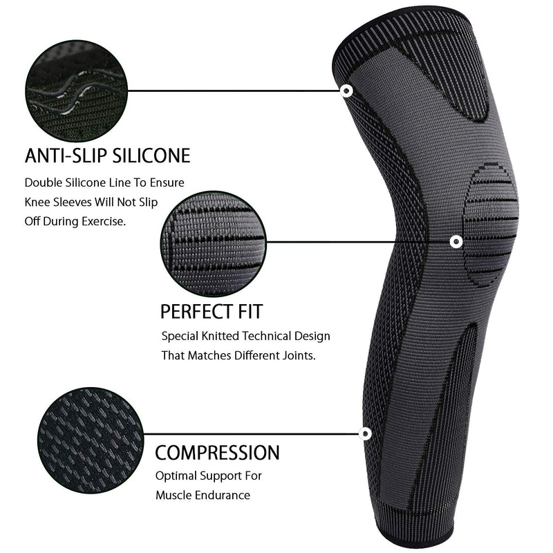 [Australia] - Full Leg Sleeves Long Compression Leg Sleeve Knee Sleeves Protect Leg, for Man Women Basketball, Arthritis Cycling Sport Football, Reduce Varicose Veins and Swelling of Legs(Pair) Black Large (1 Pair) 