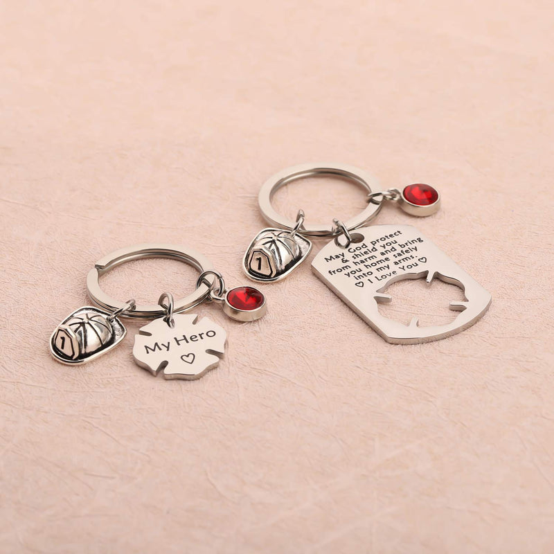 [Australia] - FUSTMW Firefighter Gift Keychain Necklace Matching Set Fireman Jewelry Gift for Firefighter Wife, Girlfriend, Mom, Daughter May God Protect You from Harm Firefighter keychain set 