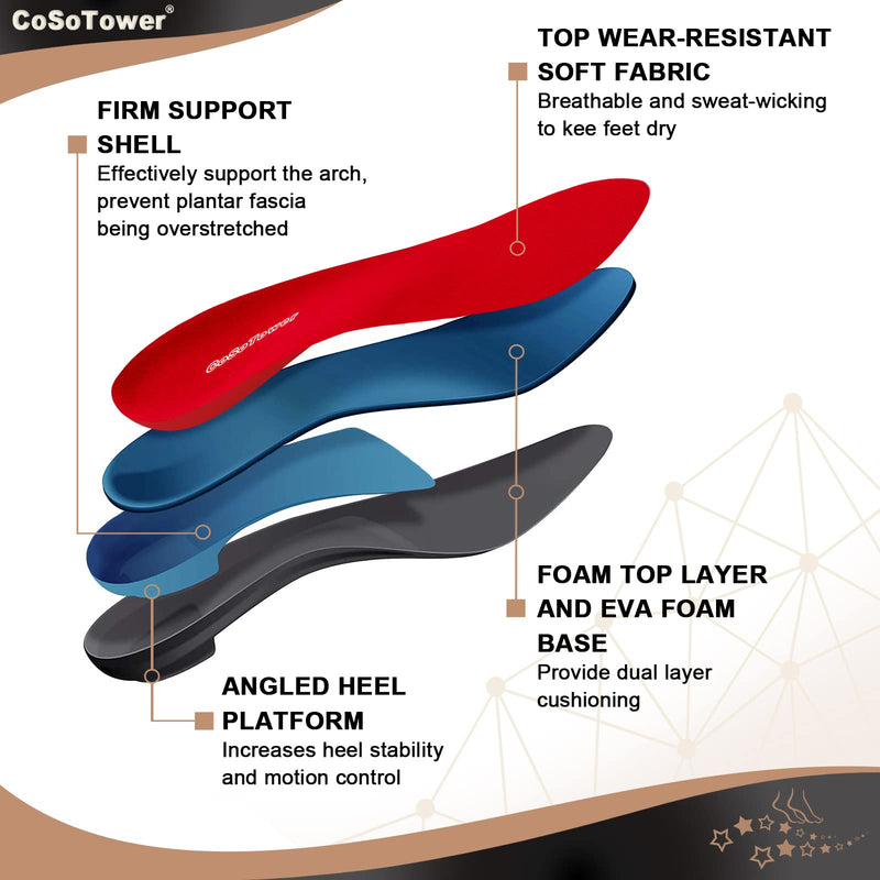 [Australia] - CoSoTower Arch Support Insoles for Plantar Fasciitis Relief, Over Pronation Insoles, Orthotic Inserts for Women and Men, Shoe Insoles for High Arch, Flat Feet, Foot Pain B:Men's 7-7.5 | Women's 8.5-9---10.4''/265MM 