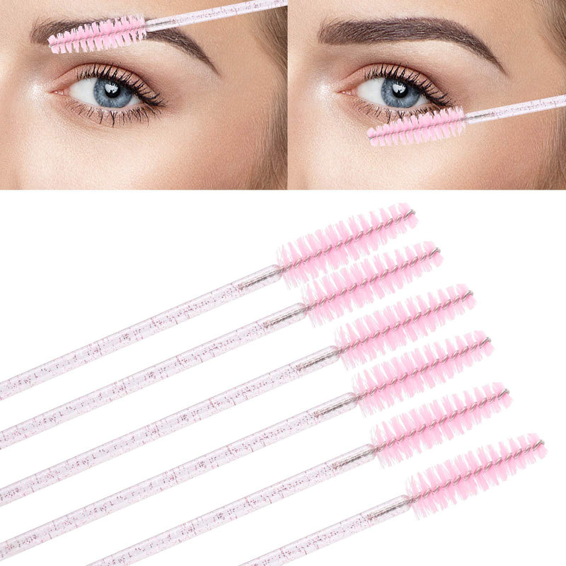 [Australia] - 200 Lip Brush and Eyebrow Spoolie, Crystal Disposable Lipstick Applicator, Mascara Wands, Makeup Beauty Tool Kits (Pink) 1 x 100 Lip Brush+100 Pink Mascara Wands 