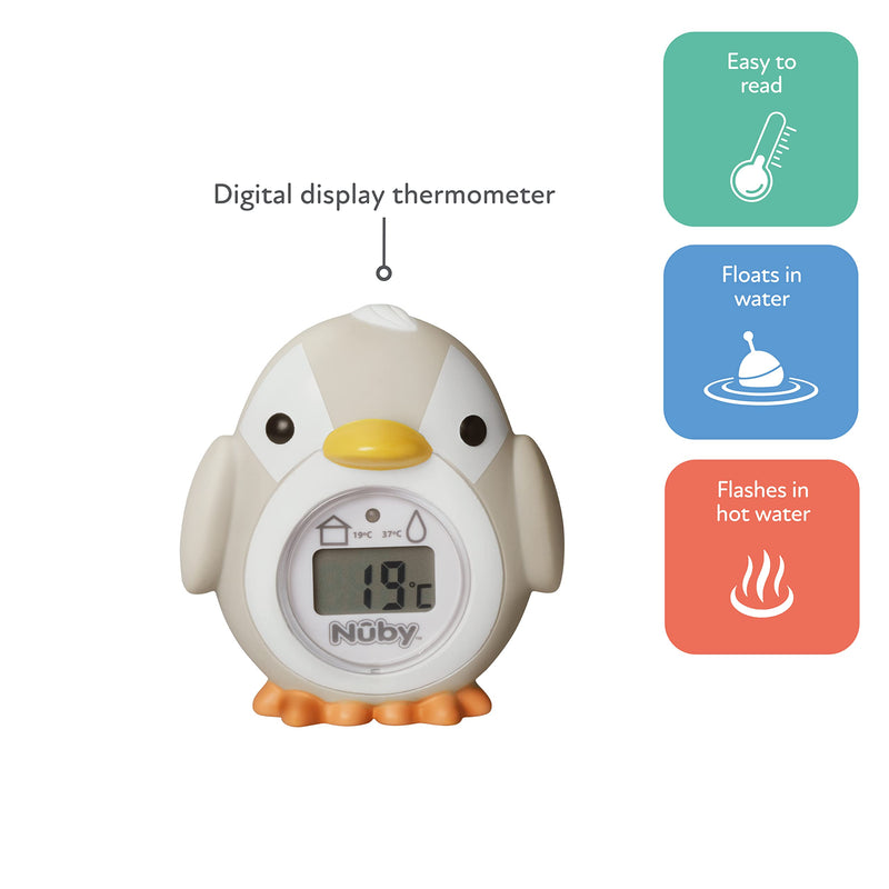 [Australia] - Nuby Penguin Bath & Room Thermometer – Easy to Read Display | BPA-Free| Suitable from 0 Months + (Grey) 