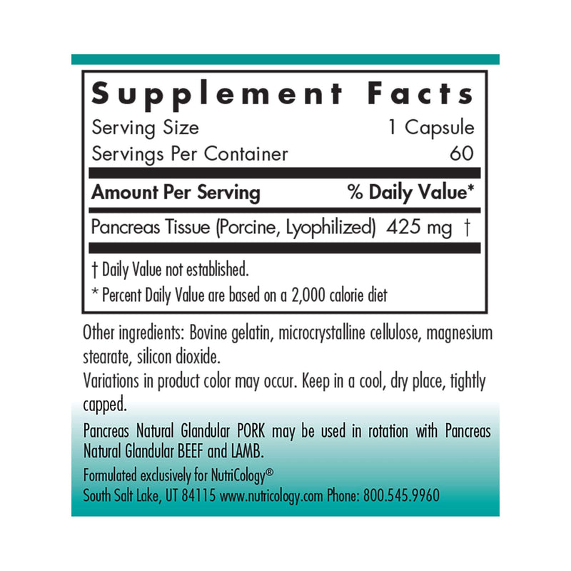 [Australia] - NutriCology Pancreas Pork - Natural Glandular, Digestive Support, Enzymes - 60 Vegicaps 