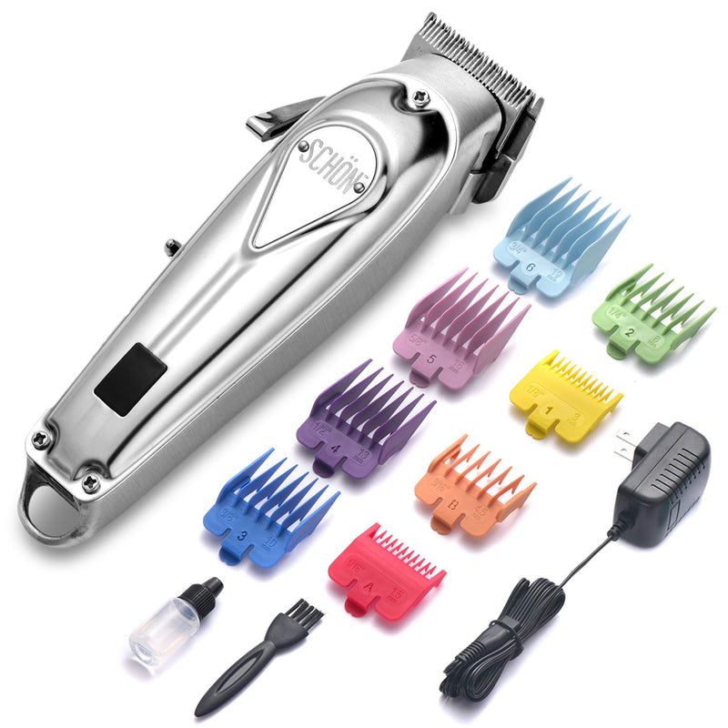 [Australia] - Schon Cordless Rechargeable Hair Clipper and Trimmer for Men, Women, Children - Solid Stainless Steel Electric Buzzer with Precision Blades, Hair Cutting Kit with 8 Color-Coded Guide Combs 