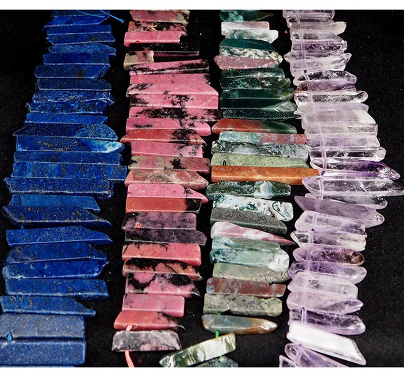 [Australia] - AITELEI Natural Rose quartz Crystal Points Beads Irregular Flat Strip Loose Stick Beads Gemstone for Jewelry Making Healing Crystal Polished/Raw Quartz Top Drilled 