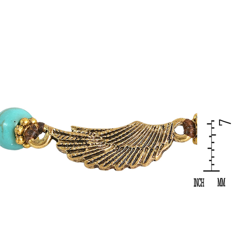 [Australia] - AeraVida Charming Brass Wing with Simulated Turquoise & Fashion Brass Beads Handmade Link Anklet 