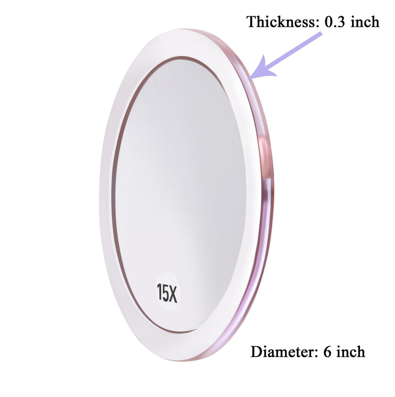 [Australia] - 15X Magnifying Mirror - with 3 Mounting Suction Cups - Used for Precise Makeup - Eyebrows/Tweezing - Blackhead/Blemish Removal - Bathroom/Travel Makeup Mirror - 6 Inch Round (Rose Gold) 15X Magnified 