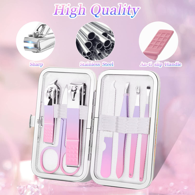 [Australia] - Manicure Set Women Nail clippers Set Fashion Nail Care Tools, Professional Stainless Steel Pedicure Manicure Set with Travel Leather Girls Grooming Kits Mermaid Purple 