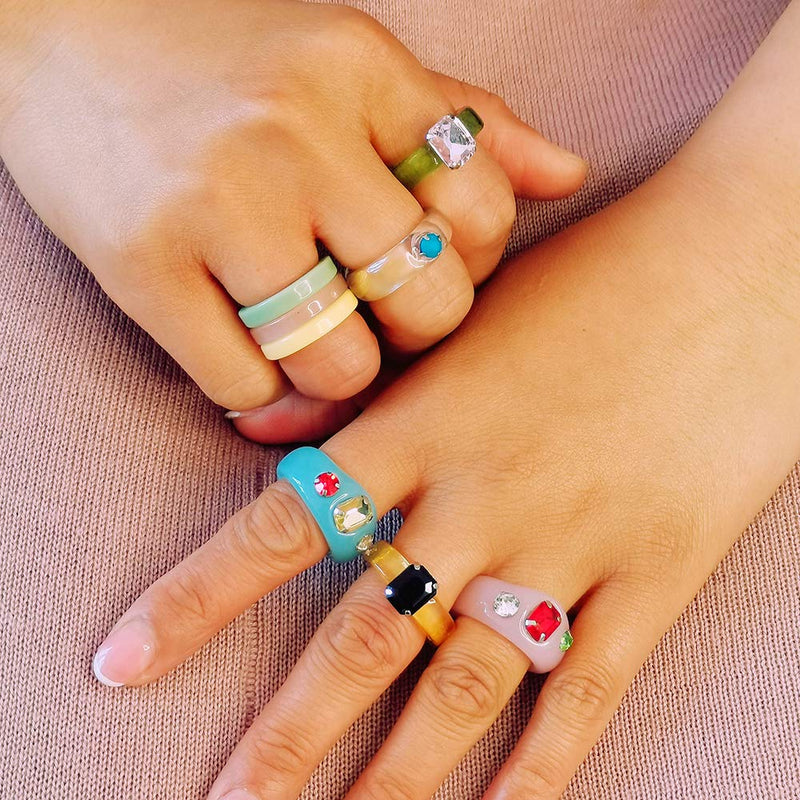 [Australia] - nonsucheer 12 Pcs Chunky Resin Acrylic Trendy Rings with Crystals, Retro Vintage Plastic Rhinestone Ring for Women Girls, Transparent Gem Jewelry Gift 12pcs(Style 1) 