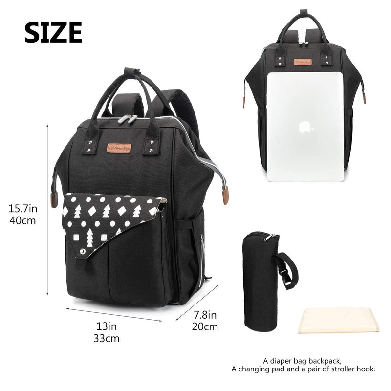 [Australia] - Nappy Bag Large Capacity Multi-Function Diaper Bag Waterproof Travel Backpack Nappy Tote Bags for Baby Care Stylish and Durable with 3 Insulated Pockets Changing Mat Stroller Strap Ld 29 Black 