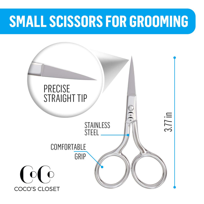 [Australia] - Coco’s Closet Small Scissors for Grooming - Stainless Steel Straight Tip Scissor for Hair Cutting – Beard, Ear, Eyebrows, Moustache, Nose Trimming 