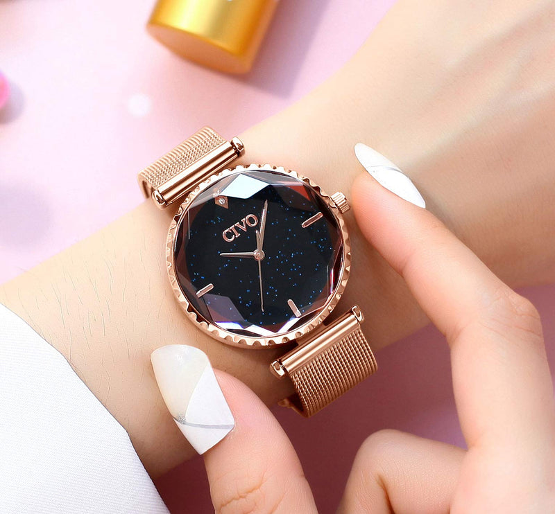 [Australia] - CIVO Womens Quartz Watches Rose Gold Lady Waterproof Diamond Stainless Steel Mesh Dress Watch Thin Fashion Simple Design Analog Elegant Metal Wrist Watches for Women 1-rose gold 