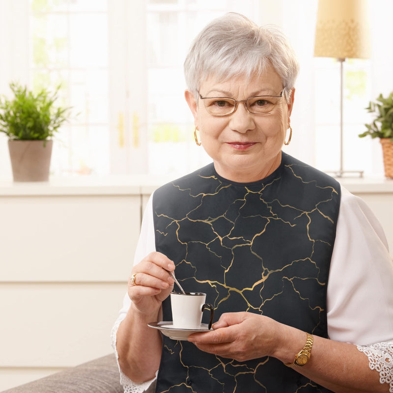 [Australia] - Adult Bibs for Eating: Reusable Adult Size Bib for Men and Women - Washable Clothing Protector with Crumb Catcher Pocket - Marble Edition 