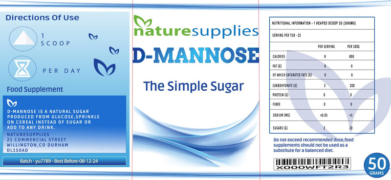 [Australia] - D-mannose Powder 50g - GMO FREE - Vegan Friendly - Highly Concentrated Mannose Pure Ingredients, No Chemicals In Our Supplements - Naturesupplies 