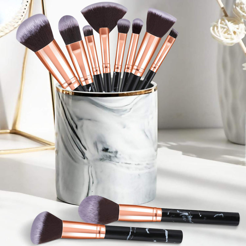 [Australia] - Makeup Brushes 10Pcs Marble Makeup Brush Set Foundation Powder Blush Blending Eyeshadow Brushes Sets Black 