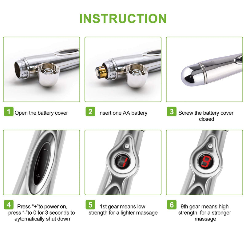 [Australia] - Acupuncture Energy Pen, Pulse Relief Massage Pen with 5 Massage Heads,Pain Relief Therapy Electric Meridians Acupuncture Machine Meridian Energy Pen for Pain Relief， Nine Power Levels 