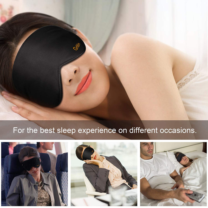 [Australia] - Silk Sleep Mask, Eye Mask, Gritin Light-Blackout Design Ultra Soft & Comfortable 100% Natural Silk Sleeping Mask Eye Blinder with Adjustable Strap and Ear Plug for Men, Women and Kids Black 