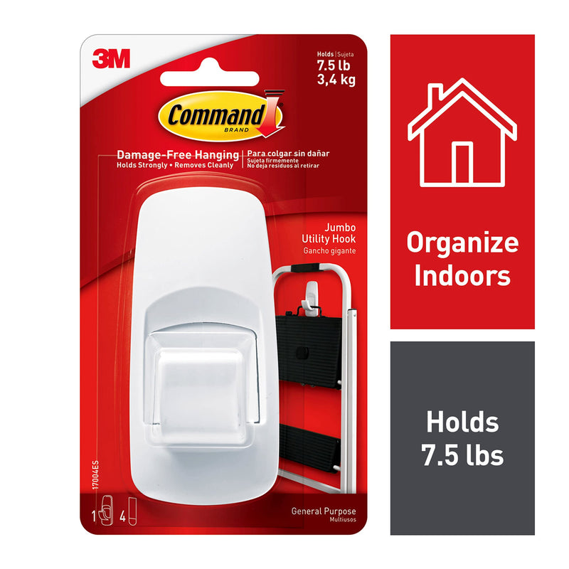 [Australia] - Command Jumbo Utility Hook, White, 1-Hook, 4-Strips, Organize Damage-Free 1 Hook 