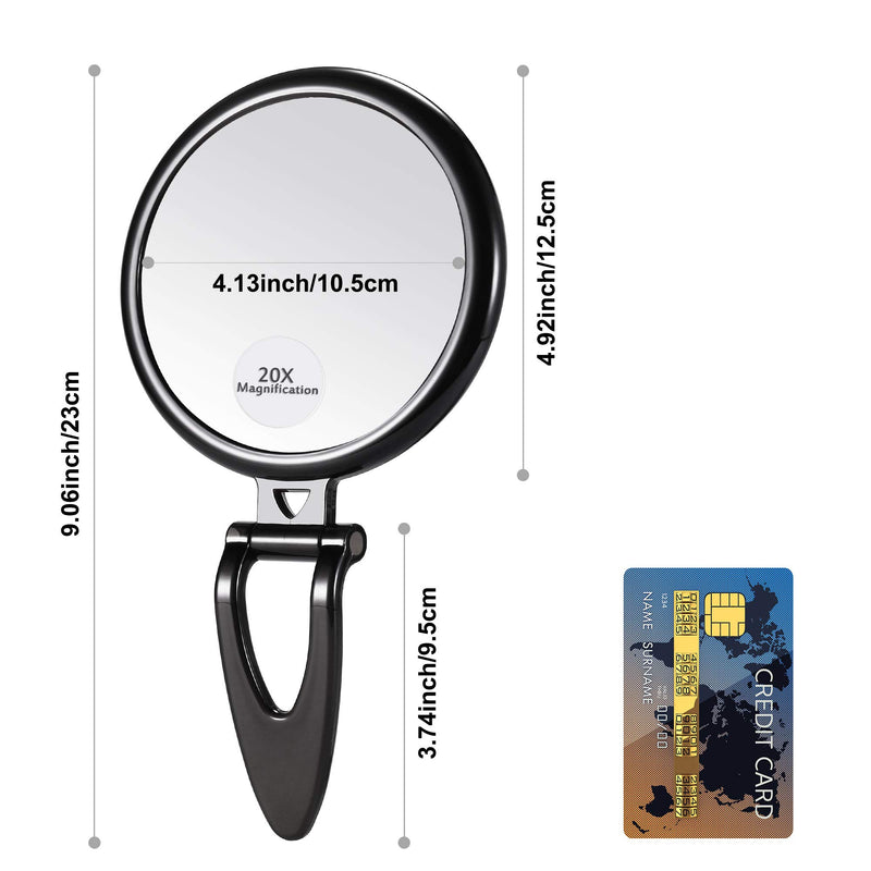 [Australia] - Magnifying Mirror 20x / 1x Two Sided, Double Sided Magnifying Mirror with Stand, Magnified Hand Mirror for Makeup, Blackhead/Comedone Removal (5inch,20X/1X, Black) 5 inch (Pack of 1) 